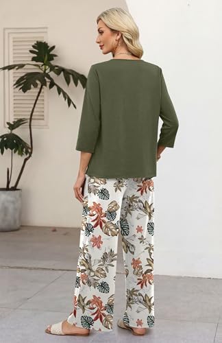 WIHOLL Two Piece Sets for Women 3/4 Length Sleeve Lounge Sets Summer Spring Vacation Travel Outfits Fashion Clothing
