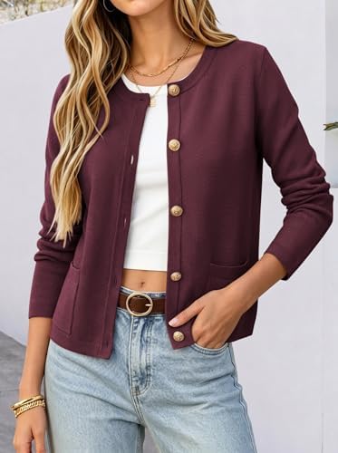 ANRABESS Women's Button Down Cropped Striped Cardigan Sweaters