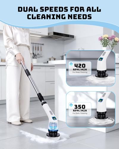 Electric Spin Scrubber with Long Handle | Shower Cleaner Brush for Bathroom