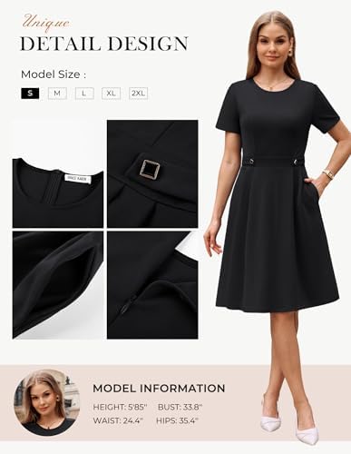 GRACE KARIN Women's 2026 Short Sleeve Church Work Midi Dresses with Pockets