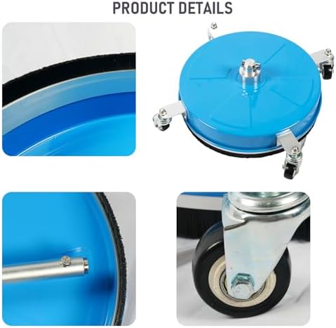 16" Pressure Washer Surface Cleaner with 4 Wheels, Coated Blue Stainless Steel Power Washer Surface Cleaner for Driveway Sidewalk Patio, 1/4" Quick Connector, 2 Extension Wand, 4000 PSI