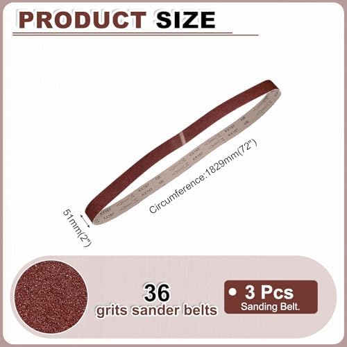 HARFINGTON 2 x 72 Inch Sanding Belts, 3 Pcs 36 Grits Aluminum Oxide