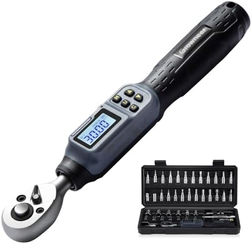 GROWNEER Digital Torque Wrench, 1.1-22.1 Ft-lbs/1.5-30 Nm, 1/4'' Drive Inch Pound Torque Wrench with Buzzer & LED Indicator, Electronic Wrench Set with Bits & Sockets for Gunsmithing Bike Motorcycle