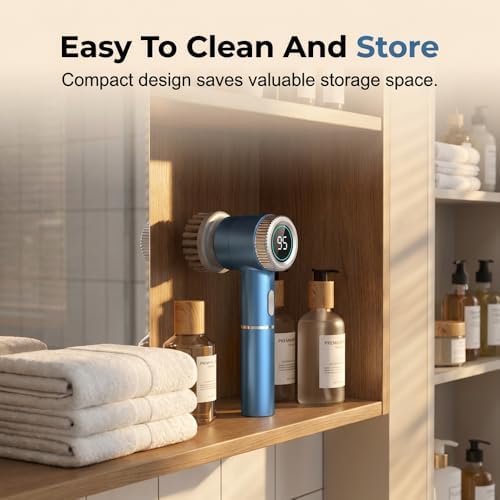 Electric Spin Scrubber, Cordless Shower Scrubber with Digital Display, 3 Speed Power Cleaning Brush with 5 Replaceable Heads, Ideal for Bathroom Tile Tub Sink Floor (White-2PCS)
