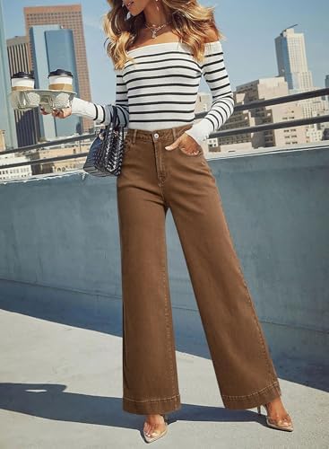 Dokotoo Women's Casual High Waisted Jeans Stretch Wide Leg Loose Denim Pant