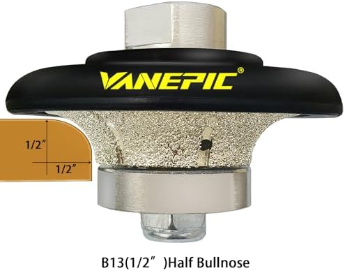 1/2 inch B13 Diamond Demi bullnose Half Bullnose Profile Wheel Diamond Hand Profiler Router bit with 5/8-11 Thread for Grinder Polisher Granite Marble Concrete and Countertop Edge