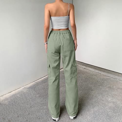 Lepunuo Cargo Pants for Women High Waisted Casual Pants Baggy Stretchy Wide Leg Y2K Streetwear with 6 Pockets