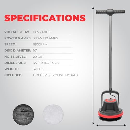 XtremepowerUS 10" Heavy Duty Commercial Pad Polisher Orbiter Hard Floor Buff Cleaner Machine, Wide Cleaning Path Floor Cleaning, 39ft Cord