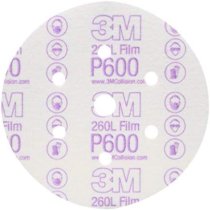 3M Hookit Finishing Film Abrasive Disc 260L, 01071, 6 in, Dust Free, P600, 100 Discs per Carton