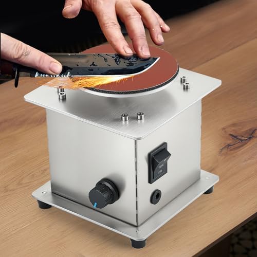 Mini Tabletop Disc Sander, 4” Electric Bench Sanding Machine with 20 Sandpapers, Stepless Speed Control 0-6000 RPM, Forward/Reverse Switch, DIY Woodworking & Craft Tool