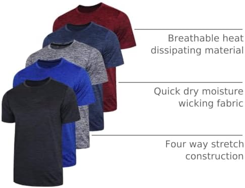 Liberty Imports 5 Pack Men's Active Quick Dry Crew Neck T Shirts