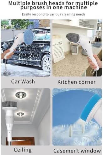 Taoke Electric Scrubber Brushes, 8 Replaceable Cleaning Heads & Adjustable Handle, 3 Speeds, with Night Light and LED Display, Bathroom Grout Floor Wall Sink Scrubber