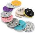 3 Inch Diamond Polishing Pads with M14 Backer Pad, 12PCS Wet/Dry Granite Stone Polish Pad Kit for Drill, Grinder, Polisher, 50-6000 Grit Diamond Sanding Pad for Concrete Marble Rock