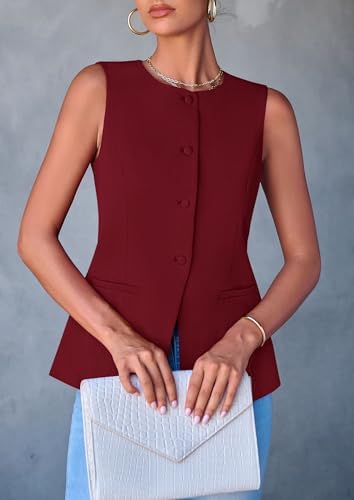 PRETTYGARDEN Women Tailored Suit Vest Business Casual Tops