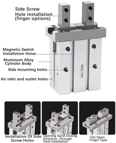 1PCS MHZ2 Pneumatic Finger Cylinder Parallel Gripper MHZ2-10/16/25/32/40D1/D2/D3 Side Thread Aluminium Clamps(MHZ2-32D2)