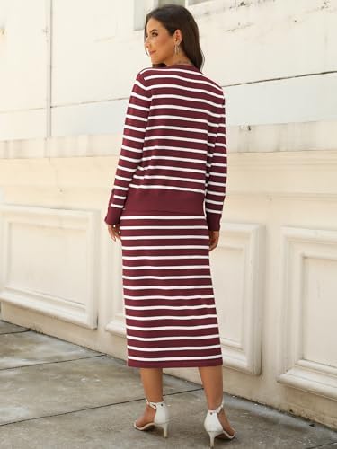 ANRABESS Women 2 Piece Striped Sweater Skirt Set