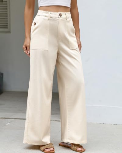Bsubseach Womens Cotton Linen Pants Wide Leg Work Casual Pants