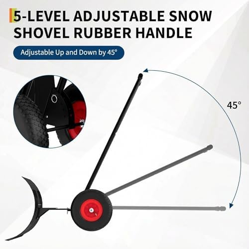 40" Heavy-Duty Wheeled Snow Shovel with Adjustable Handle & Blade – Angled Snow Pusher for Driveway, Sidewalk, Deck & Steps