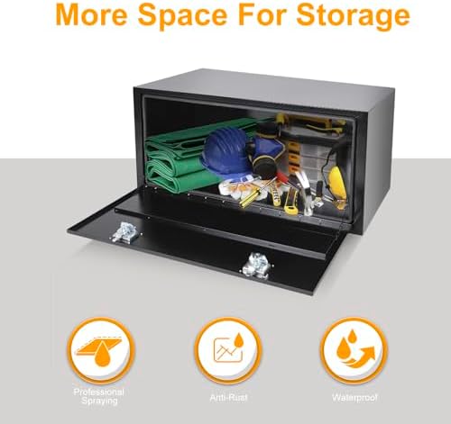 Underbody Truck Box Steel Storage Tool Box,48" L x 23" W x 23" H Tool Chest Organizer w/Lock and Keys For Pickup,Truck Bed, RV, Trailer,Heavy Duty Waterproof Blac box