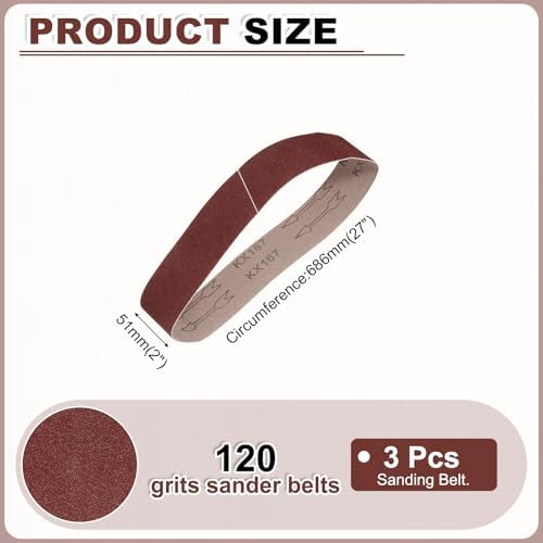HARFINGTON 2 x 27 Inch Sanding Belts, 3 Pcs 120 Grits Aluminum Oxide