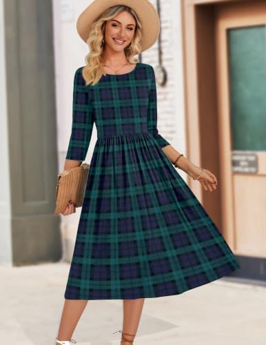Zeagoo 3/4 Sleeve Women's Dress Casual Aline Summer Fall Midi Long Dresses