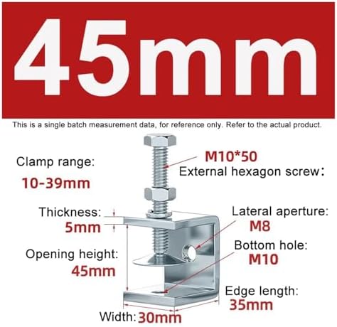1PCS Galvanized Carbon Steel Tiger Clamp Multiple Shapes Open Height 20-130MM Thickened Material Fixed Fixture Clamping Device(45MM,Hexagonal)