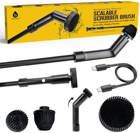 Pursonic Electric Spin Scrubber – Cordless Cleaning Tool with 7 Brush Heads, Heavy Duty Bathroom Tile Cleaner & Floor Scrubber for Tub, Sink, Wall, Kitchen, Car & Household Cleaning