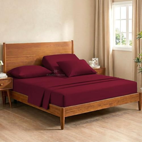 JS Sanders Collection Split Head Sheet Set 4PC Queen Size, Burgundy