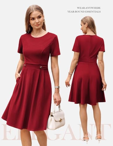 GRACE KARIN Women's 2026 Short Sleeve Church Work Midi Dresses with Pockets