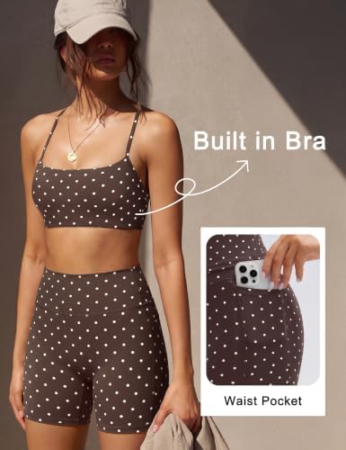 SUUKSESS Women 2 Piece Workout Sets Padded Halter Sports Bras High Waisted Biker Shorts with Pockets