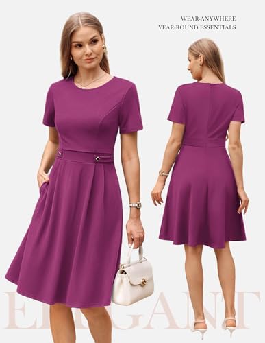 GRACE KARIN Women's 2026 Short Sleeve Church Work Midi Dresses with Pockets