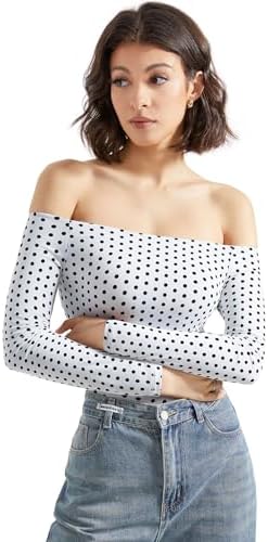 SUUKSESS Women Off Shoulder Long Sleeve Bodysuits Double Lined Basic Tops