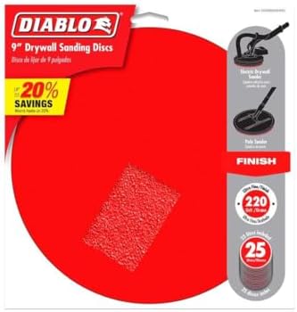 Diablo Premium Drywall ROS Sanding Discs with Hook & Lock Backing - Ideal for Final Sanding & Surface Preparation - 9" Size, 220-Grit Ultra Fine, Aluminum Oxide Blend - 25-Pack - DCD090220H25G