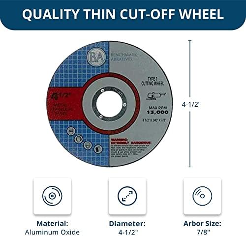 Benchmark Abrasives 4.5" Aluminum Oxide Type 1 Cut Off Wheels, 500-Count