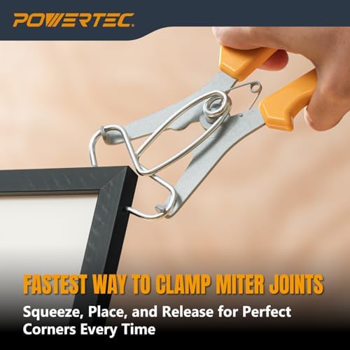 POWERTEC Miter Spring Clamps Kit with Spring Loaded Pliers and 8 Miter Clamps – Quick Clamp Set for Woodworking, Picture Frames, Wood Trim, and Crown Molding (72341)