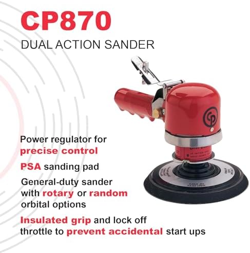 Chicago Pneumatic CP870-6 Inch (150 mm), Air Random/Rotary Sander Tool, Non-Vacuum, PSA, 10000 RPM, Home Improvement, Woodworking, Rust Removal, Polisher