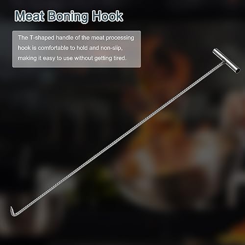 uxcell 2Pcs 46inch T-Handle Meat Boning Hook with Wide Handle, Stainless Steel T Hooks for Kitchen, Butcher Shop, Restaurant, BBQ Tool, Silver