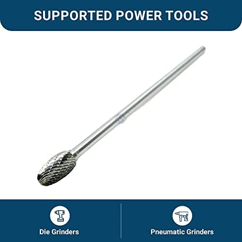 Benchmark Abrasives 6” Oval/Egg Shape Double Cut Tungsten Carbide Die Grinder Bits Metal Deburring Tool Rotary Burr, 1/4 Inch Shaft, Engraving Tool for Woodworking Shaping Carving (SE-5)