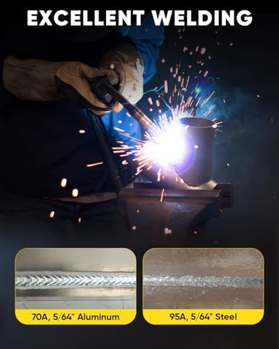 H HZXVOGEN 205A MIG Welder, 110/220V 5 in 1 Gas Pulse MIG/Flux Core Pulse MIG/Stick/Lift TIG/Spool Gun Welding Machine with Synergic Multiprocess Aluminum Welder Machine