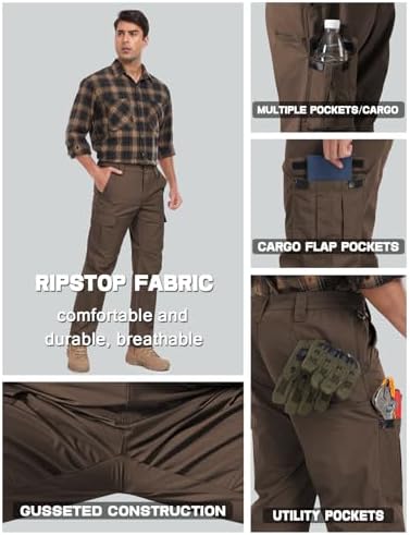Mens Cargo Work Pants Durable Ripstop Tactical Pants with 7 Pockets Outdoor Water Resistant Hiking Woking Construction Pants