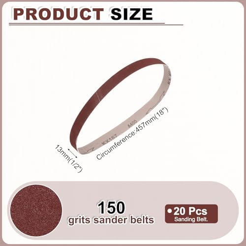 HARFINGTON 1/2 x 18 Inch Sanding Belts, 20 Pcs 150 Grits Aluminum Oxide