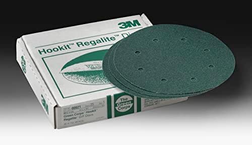 3M Green Corps Hookit Sanding Discs, Dust Free, 00621, 8 in, 80+ Grade, Pack of 25 Production Discs, for Coating Removal, Metal Surfaces, Auto Sanding