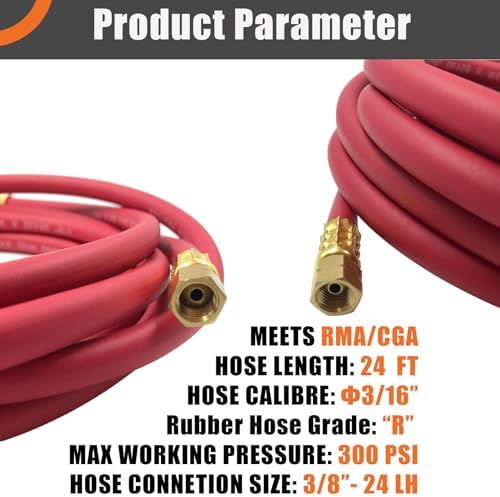 0386-1091 AH-24 Acetylene Torch Hose for Torch Systems, 24FT, "A" Fitting