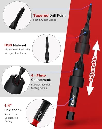 EZARC Countersink Drill Bit Set, 24PCS Tapered Bits with Wooden Sticks