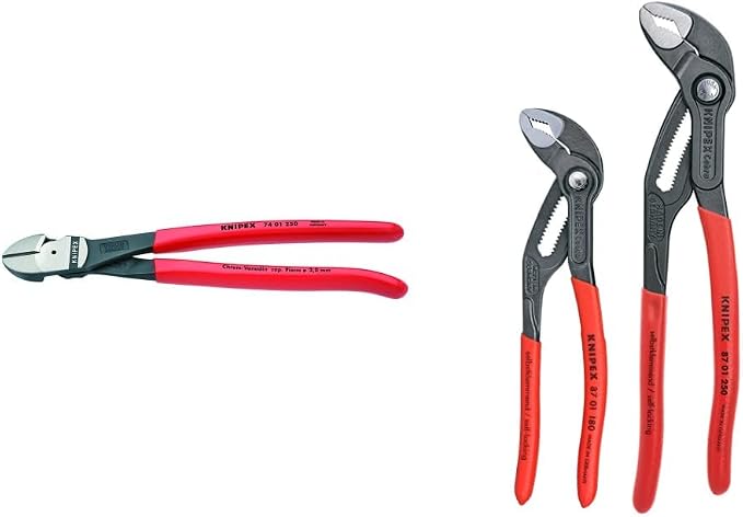 KNIPEX High Leverage Diagonal Cutter Set (7401250SBA) + KNIPEX 2 Piece Cobra Pliers Set (8701180 & 8701250) (003120V01US)