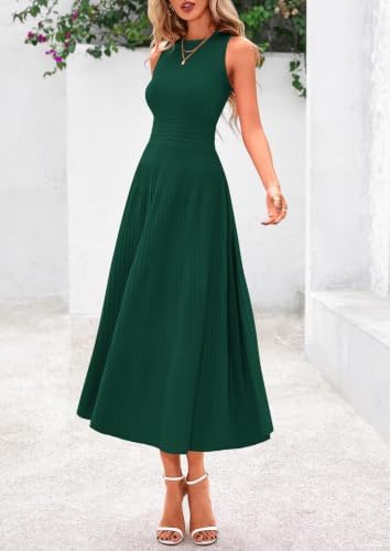 PRETTYGARDEN Women's Summer Pleated Midi Work Dress