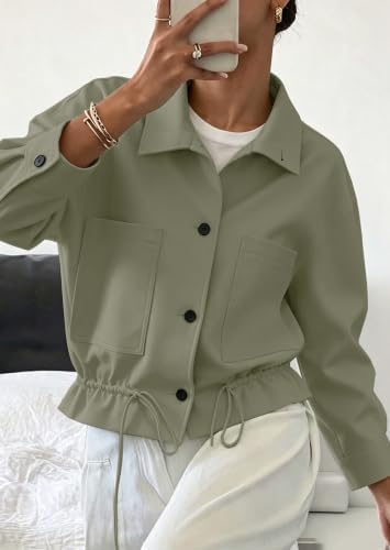 Womens Funnel Neck Jackets Fall Casual Ruffle Hem Cropped Coats