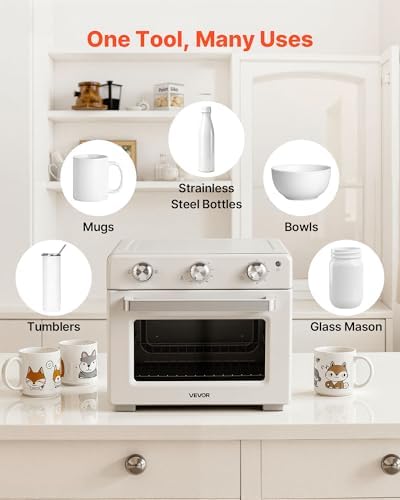VEVOR Sublimation Oven Machine, 26 Qt, Fits 40oz Tumblers, with 1 Heat Air Gun, 50 Shrink Films, 1 Tape and 2 Heat Gloves, 360° Turbo Convection for Sublimation Blank Tumblers, Mugs, Bowls, Off-White