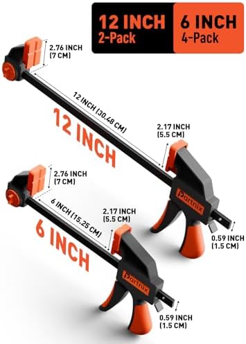 [300LB Heavy-Duty] Bar Clamps for Woodworking, 4 x 6" and 2 x12" Wood Clamps for Woodwork, Quick Grip F-Clamps with 2.75 In Deep Reach, Trigger Clamps for Cabinet Glue Ups Drawer