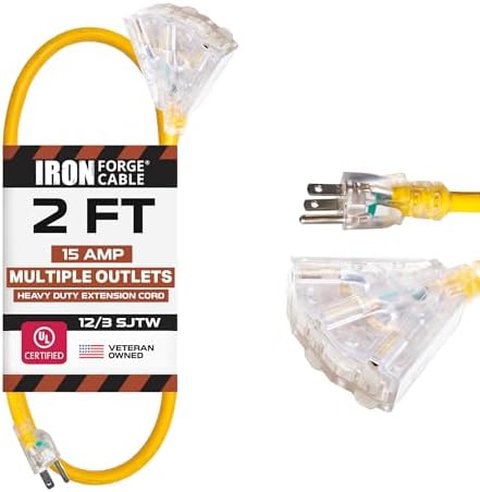Iron Forge Cable 12 Gauge Heavy Duty Extension Cord, 2 Ft - Yellow SJTW